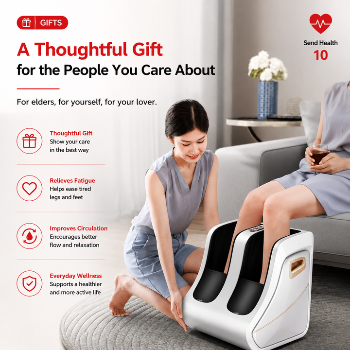 Premium Foot and Calf Massager Shiatsu Kneading Air Compression Heating Massage Machine Adjustable Modes Heat Therapy Relaxation Home Use Device