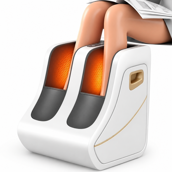 Premium Foot and Calf Massager Shiatsu Kneading Air Compression Heating Massage Machine Adjustable Modes Heat Therapy Relaxation Home Use Device