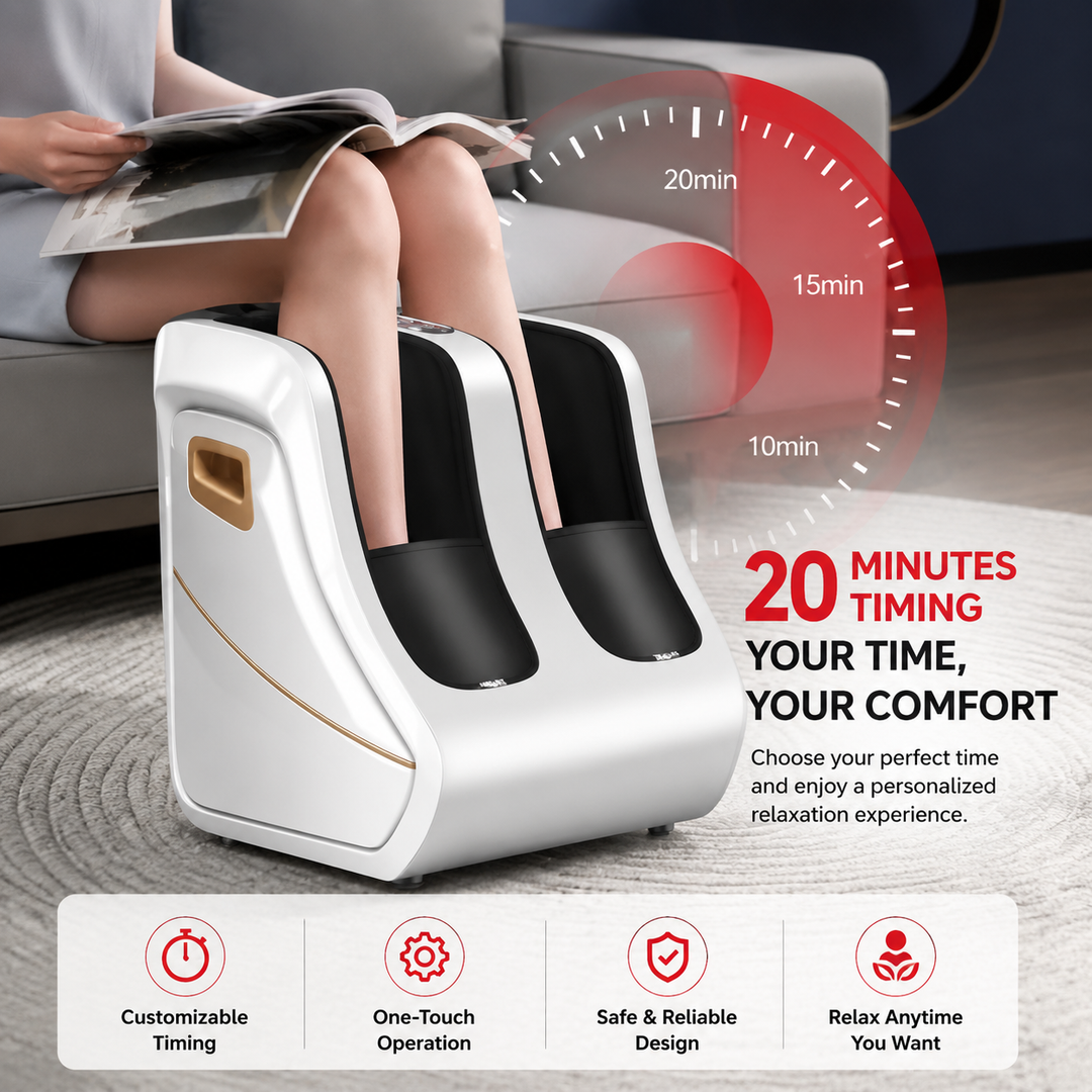 Premium Foot and Calf Massager Shiatsu Kneading Air Compression Heating Massage Machine Adjustable Modes Heat Therapy Relaxation Home Use Device
