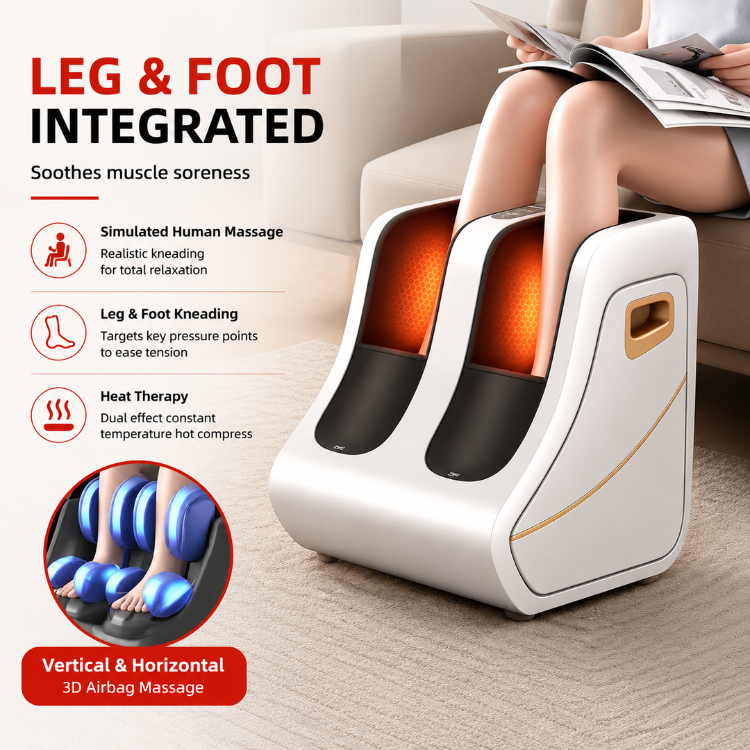 Premium Foot and Calf Massager Shiatsu Kneading Air Compression Heating Massage Machine Adjustable Modes Heat Therapy Relaxation Home Use Device