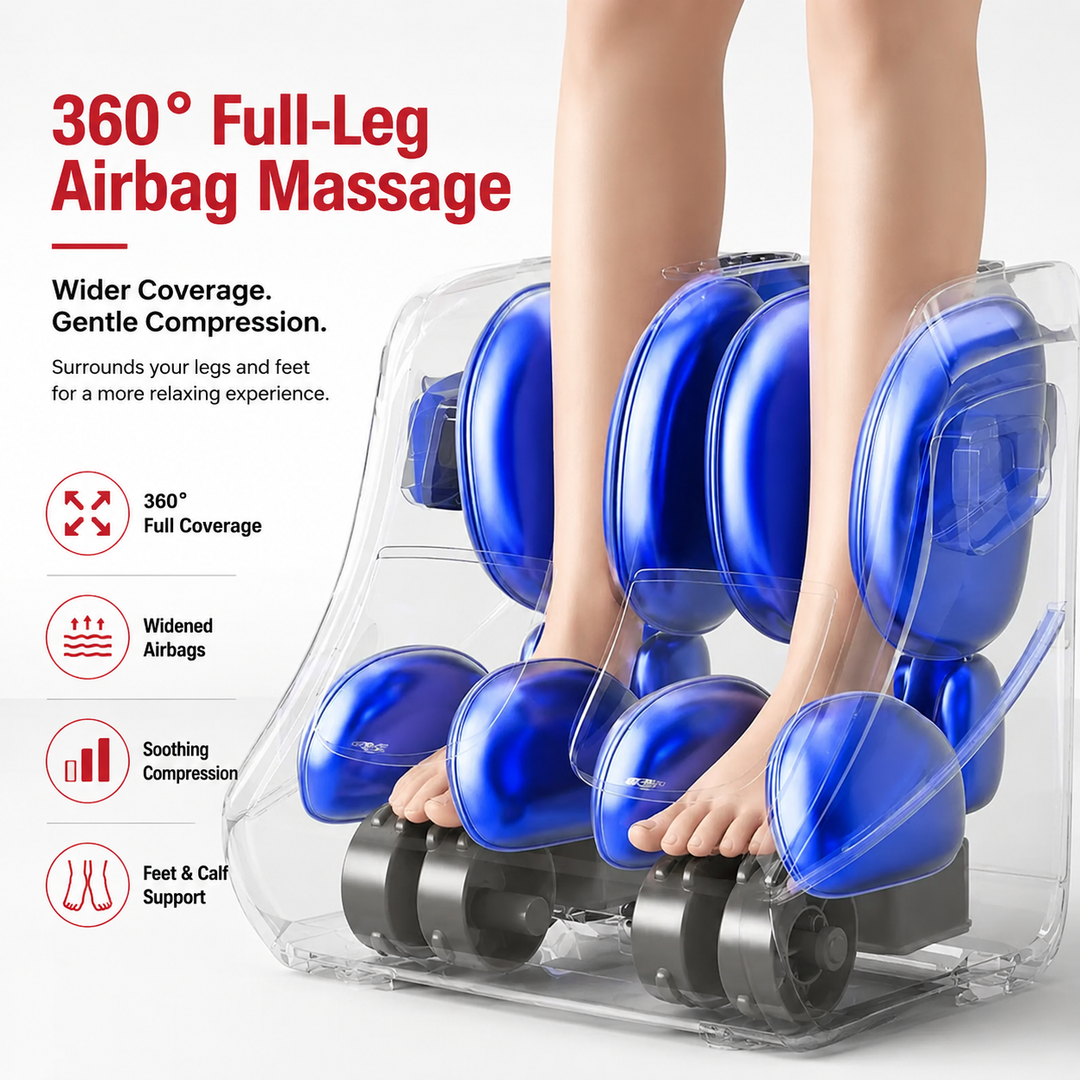 Premium Foot and Calf Massager Shiatsu Kneading Air Compression Heating Massage Machine Adjustable Modes Heat Therapy Relaxation Home Use Device