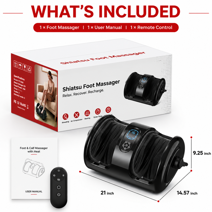 Premium Foot and Calf Massager with Heat Shiatsu Kneading Leg Massage Machine Vibration Rollers Adjustable Intensity Washable Covers Home Relaxation Therapy Device