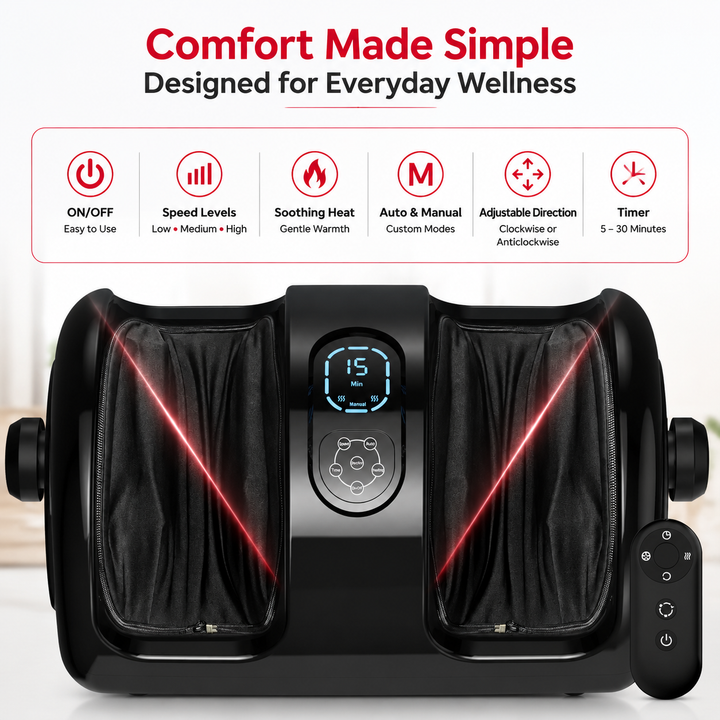 Premium Foot and Calf Massager with Heat Shiatsu Kneading Leg Massage Machine Vibration Rollers Adjustable Intensity Washable Covers Home Relaxation Therapy Device