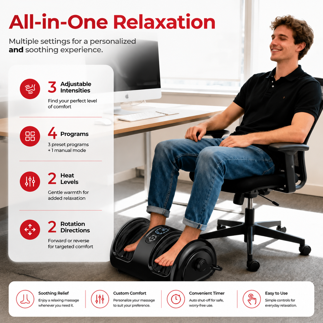 Premium Foot and Calf Massager with Heat Shiatsu Kneading Leg Massage Machine Vibration Rollers Adjustable Intensity Washable Covers Home Relaxation Therapy Device
