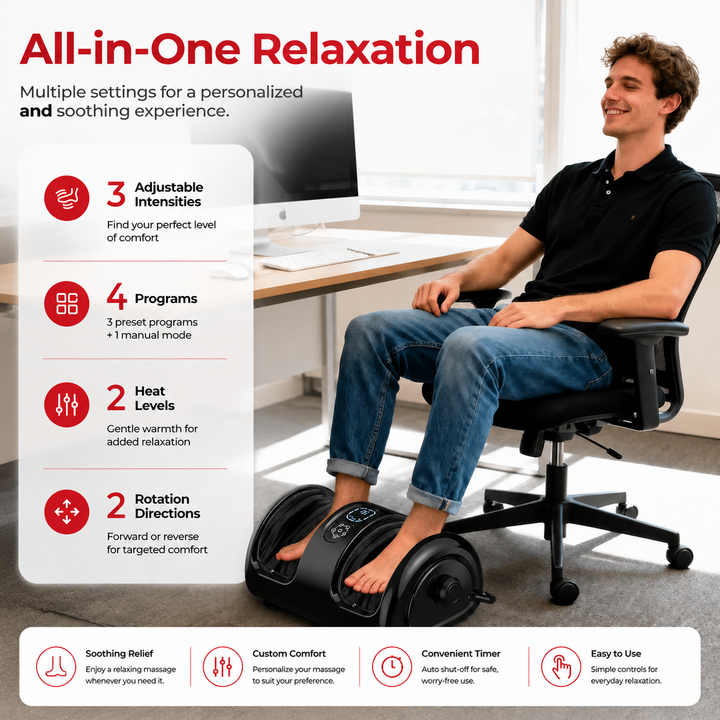Premium Foot and Calf Massager with Heat Shiatsu Kneading Leg Massage Machine Vibration Rollers Adjustable Intensity Washable Covers Home Relaxation Therapy Device