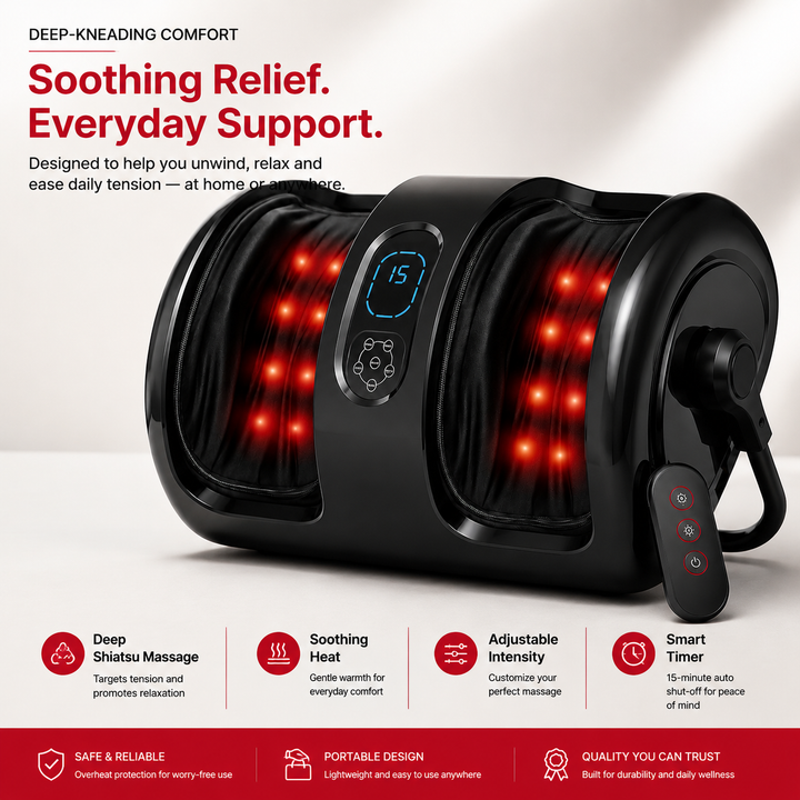 Premium Foot and Calf Massager with Heat Shiatsu Kneading Leg Massage Machine Vibration Rollers Adjustable Intensity Washable Covers Home Relaxation Therapy Device