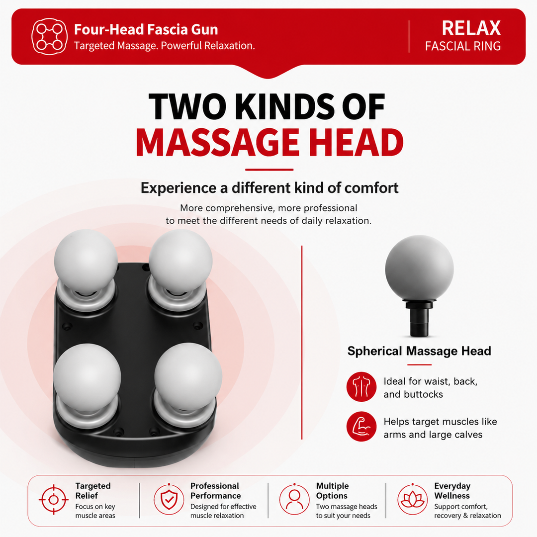 Premium Four Head Massage Gun High Frequency Percussion Muscle Massager Neck Shoulder Waist Body Relief Portable Rechargeable Fascia Device