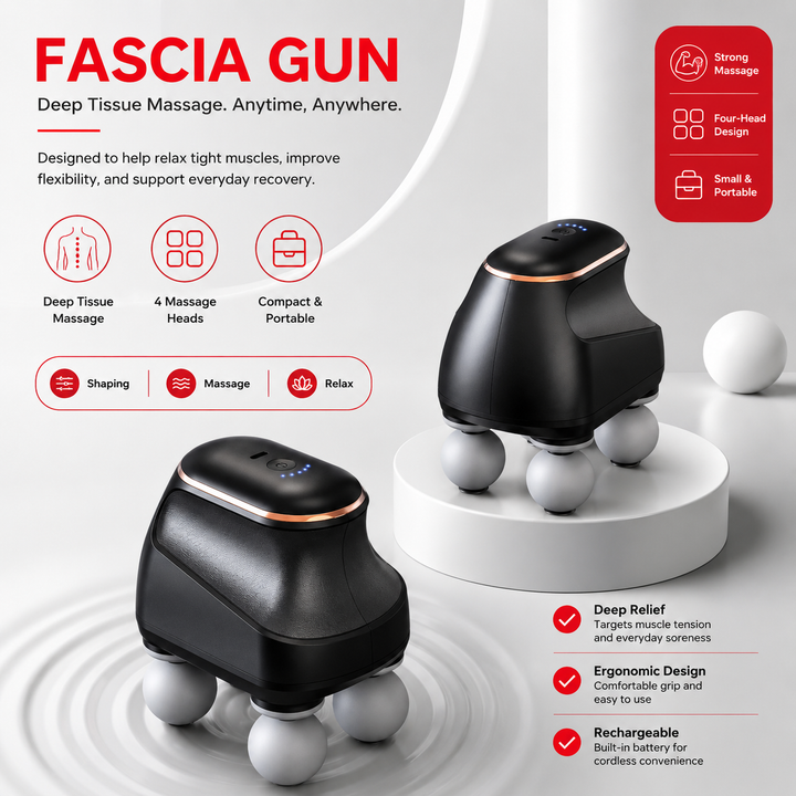 Premium Four Head Massage Gun High Frequency Percussion Muscle Massager Neck Shoulder Waist Body Relief Portable Rechargeable Fascia Device