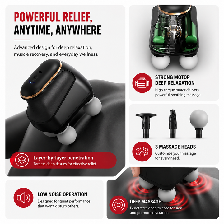 Premium Four Head Massage Gun High Frequency Percussion Muscle Massager Neck Shoulder Waist Body Relief Portable Rechargeable Fascia Device