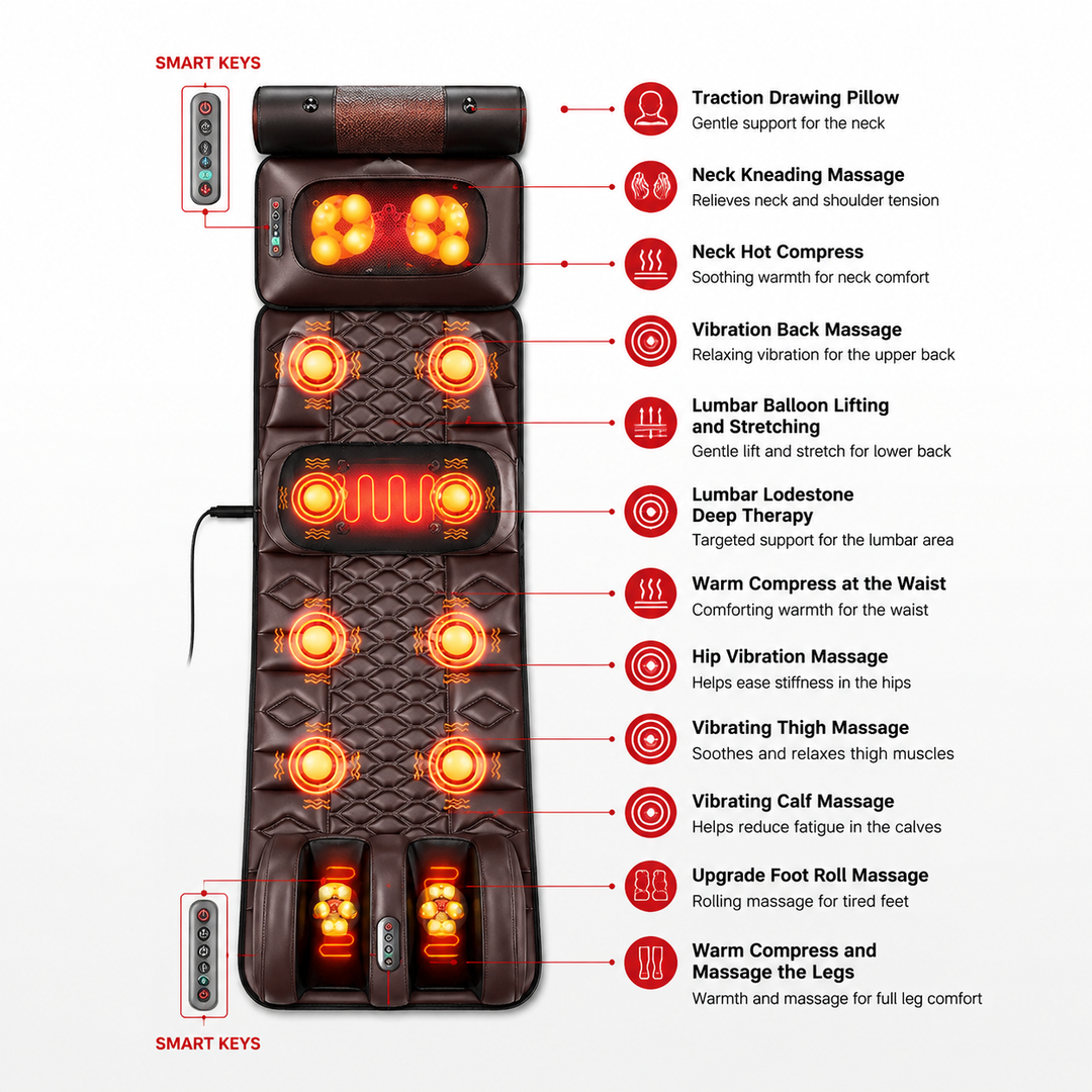 Premium Full Body Electric Massage Mattress Heating Vibration Body Relaxation Mat Neck Back Foot Pain Relief Massage Pad Home Use Comfort