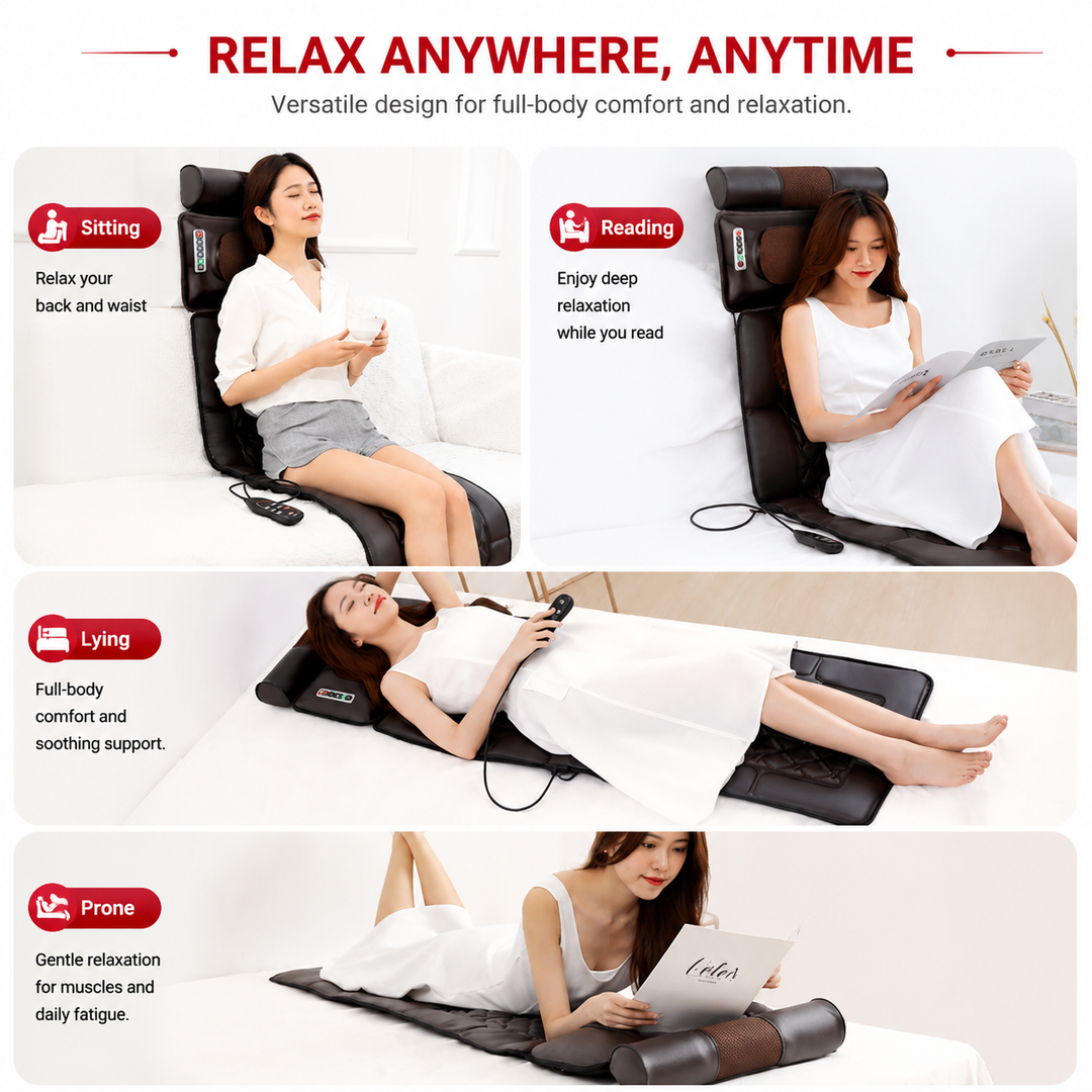 Premium Full Body Electric Massage Mattress Heating Vibration Kneading Graphene Heat Massage Pad Neck Back Leg Pain Relief Relaxation Home Use