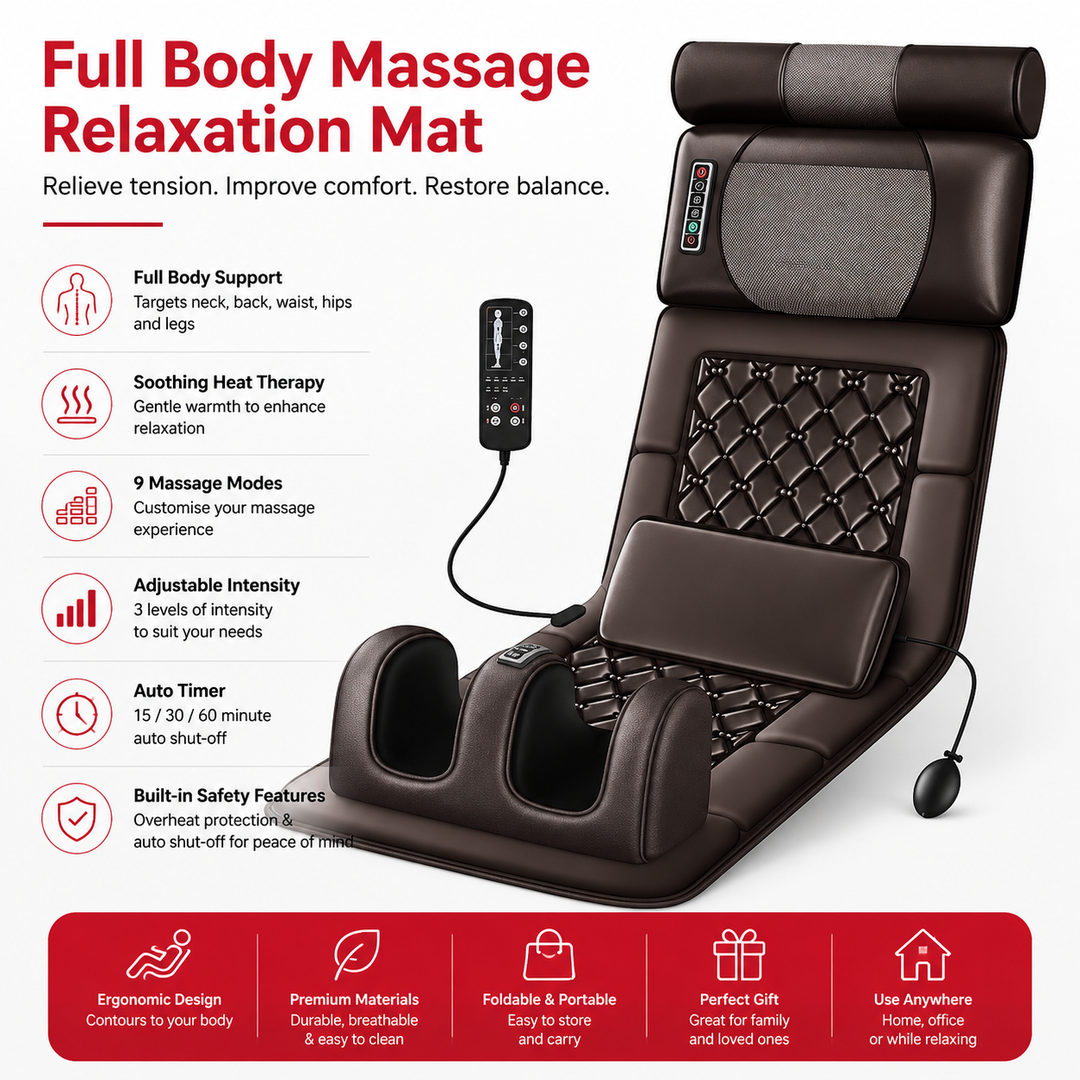 Premium Full Body Electric Massage Mattress Heating Vibration Kneading Graphene Heat Massage Pad Neck Back Leg Pain Relief Relaxation Home Use