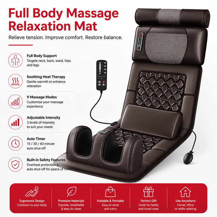 Premium Full Body Electric Massage Mattress Heating Vibration Kneading Graphene Heat Massage Pad Neck Back Leg Pain Relief Relaxation Home Use
