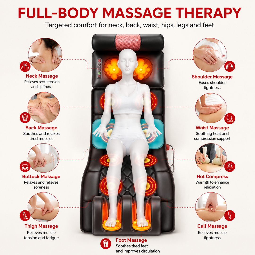 Premium Full Body Electric Massage Mattress Heating Vibration Kneading Graphene Heat Massage Pad Neck Back Leg Pain Relief Relaxation Home Use
