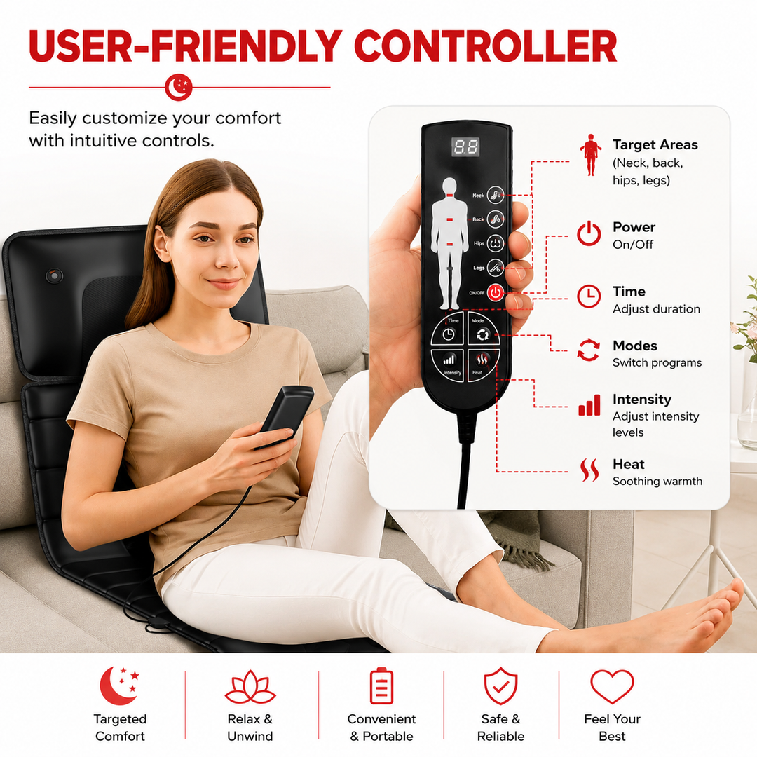 Premium Full Body Massage Mat with Heat Shiatsu Electric Massage Pad Vibration Back Neck Leg Foot Relaxation Mat Home Use Adjustable Intensity Timer