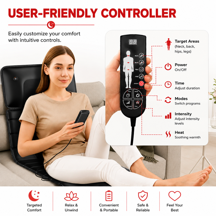 Premium Full Body Massage Mat with Heat Shiatsu Electric Massage Pad Vibration Back Neck Leg Foot Relaxation Mat Home Use Adjustable Intensity Timer