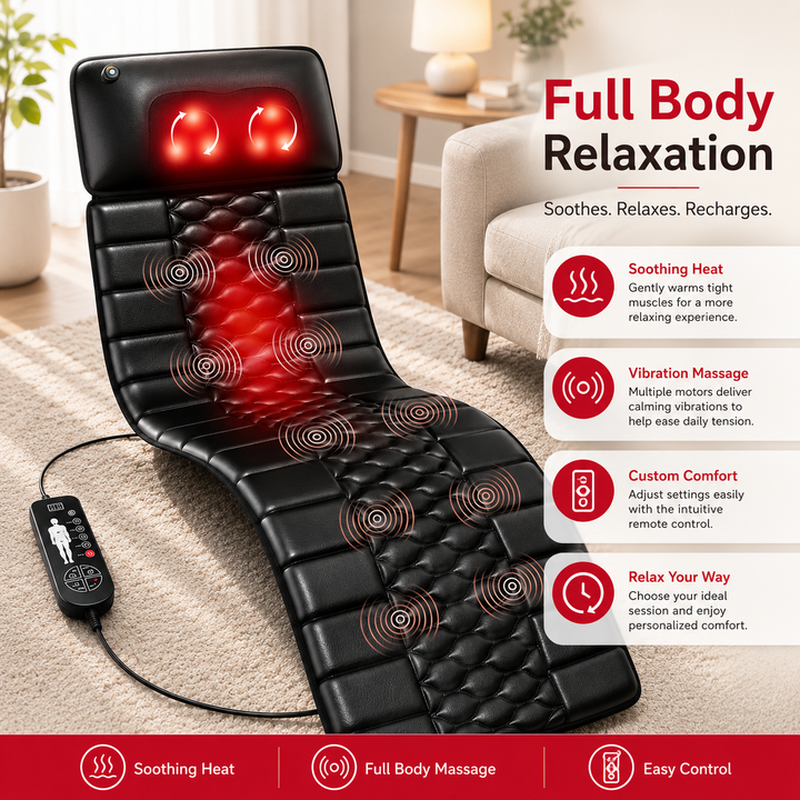 Premium Full Body Massage Mat with Heat Shiatsu Electric Massage Pad Vibration Back Neck Leg Foot Relaxation Mat Home Use Adjustable Intensity Timer