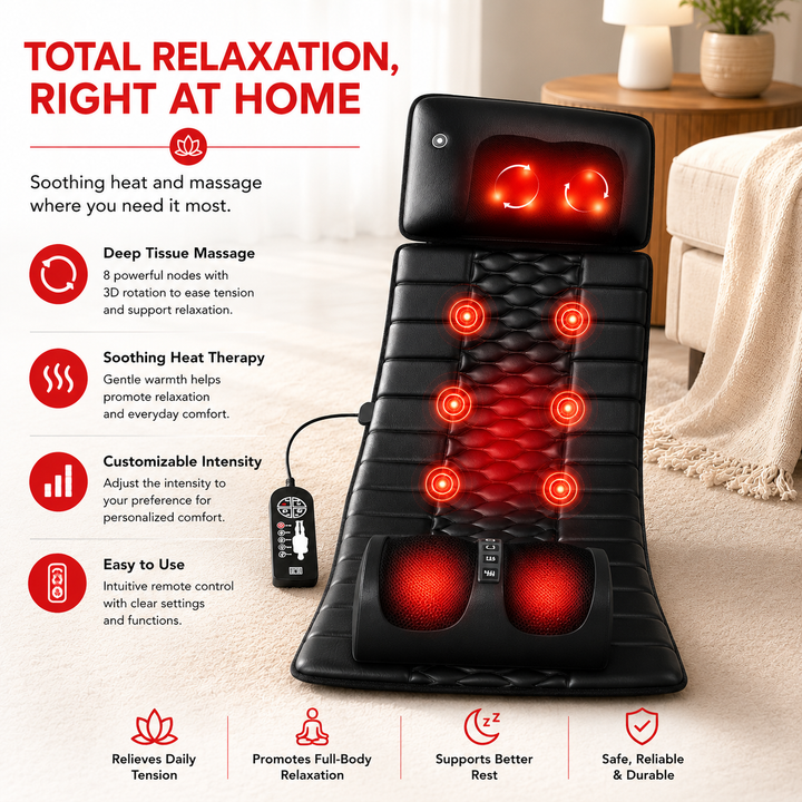 Premium Full Body Massage Mat with Heat Shiatsu Electric Massage Pad Vibration Back Neck Leg Foot Relaxation Mat Home Use Adjustable Intensity Timer