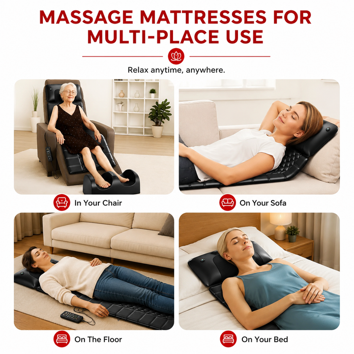 Premium Full Body Massage Mat with Heat Shiatsu Electric Massage Pad Vibration Back Neck Leg Foot Relaxation Mat Home Use Adjustable Intensity Timer