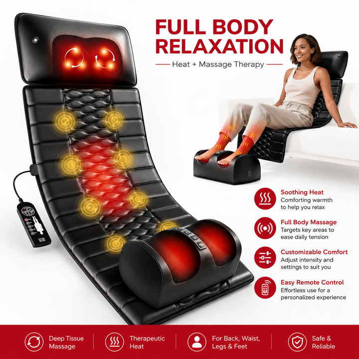 Premium Full Body Massage Mat with Heat Shiatsu Electric Massage Pad Vibration Back Neck Leg Foot Relaxation Mat Home Use Adjustable Intensity Timer