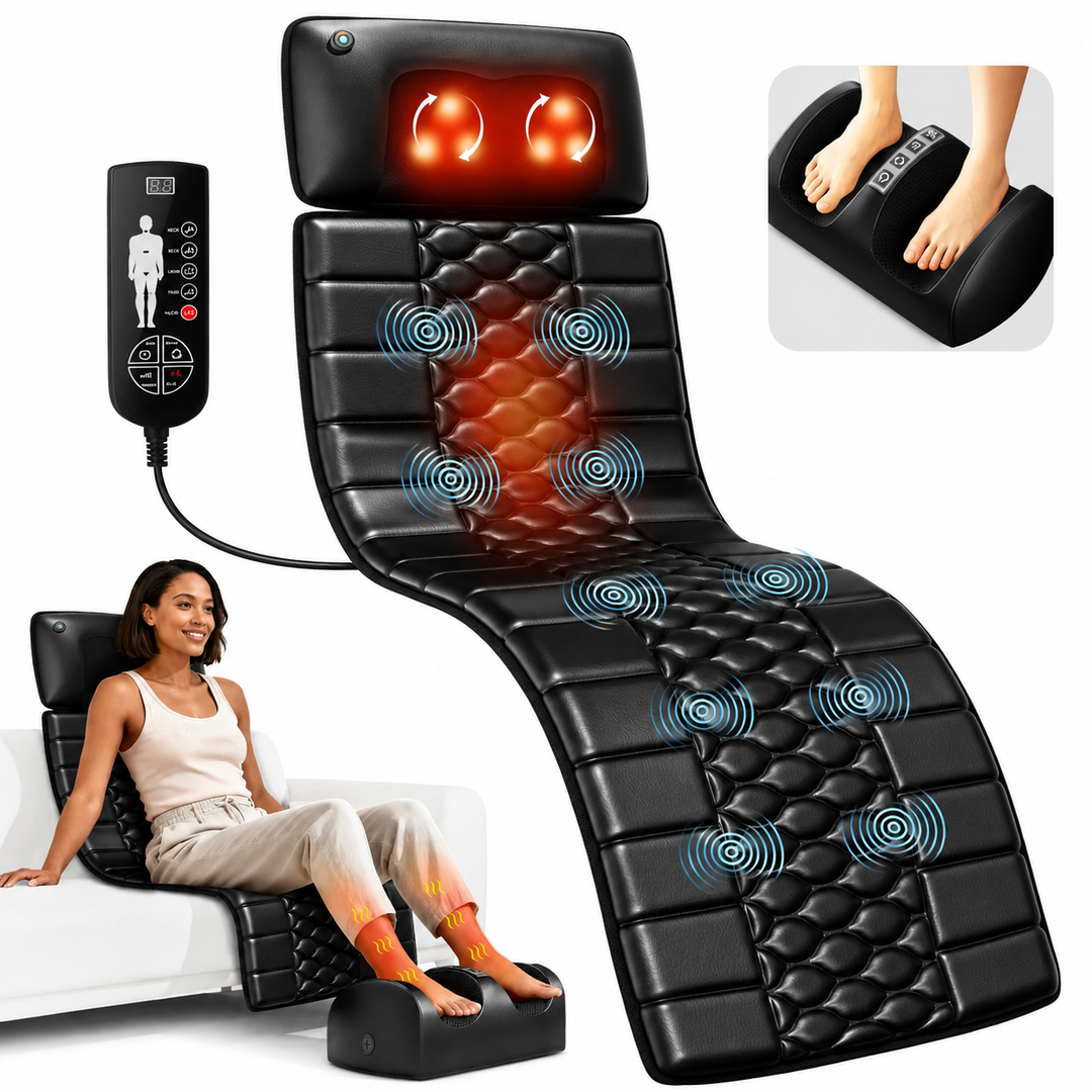 Premium Full Body Massage Mat with Heat Shiatsu Electric Massage Pad Vibration Back Neck Leg Foot Relaxation Mat Home Use Adjustable Intensity Timer