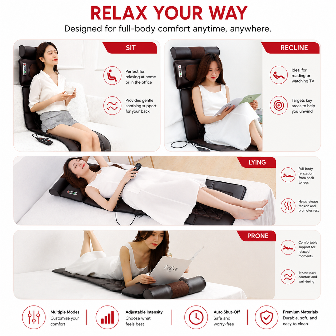 Premium Full Body Massage Mattress Electric Heating Vibration Pad 96 Nodes Graphene Heat Remote Control for Home Office Bed Sofa Daily Use Comfort