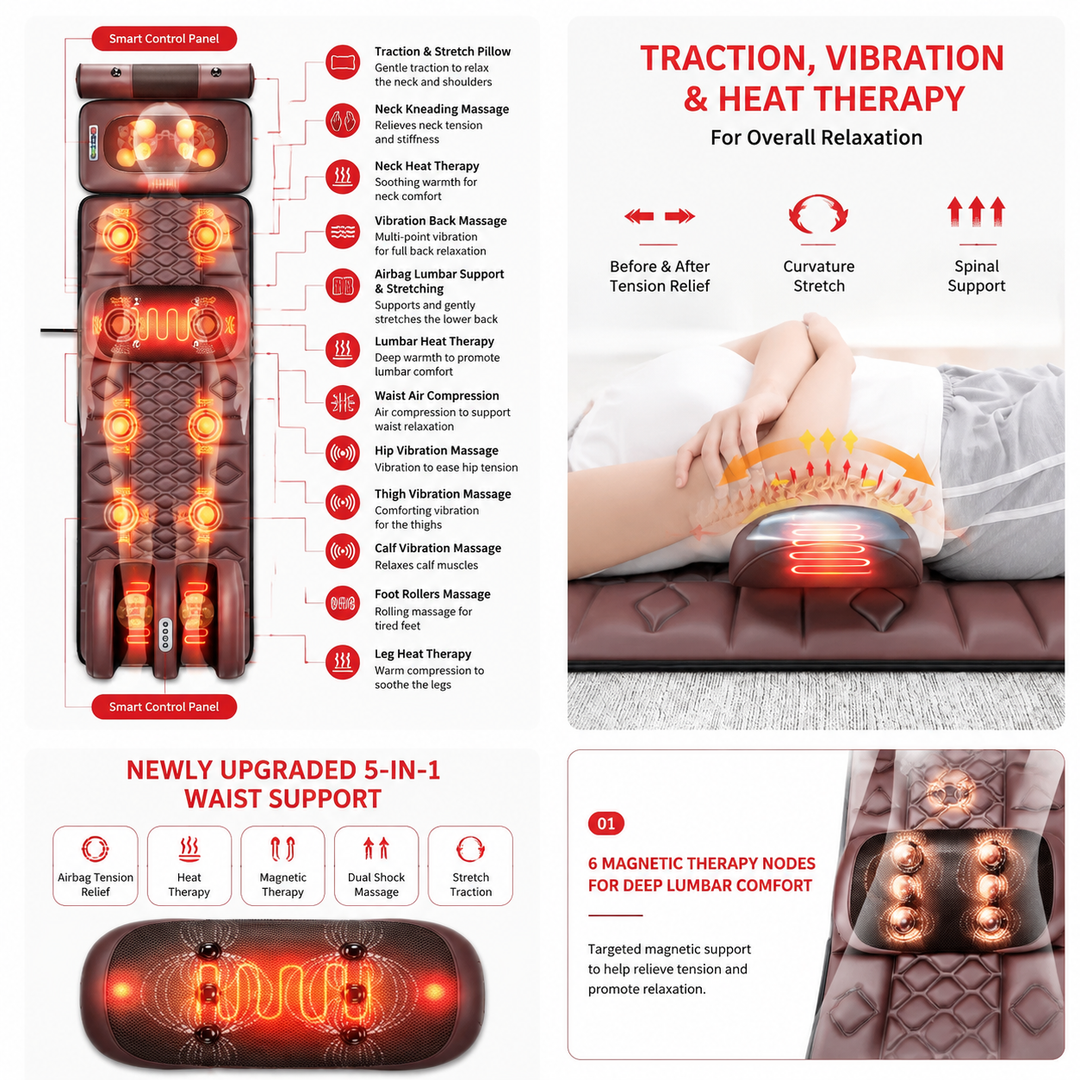 Premium Full Body Massage Mattress Electric Heating Vibration Pad 96 Nodes Graphene Heat Remote Control for Home Office Bed Sofa Daily Use Comfort