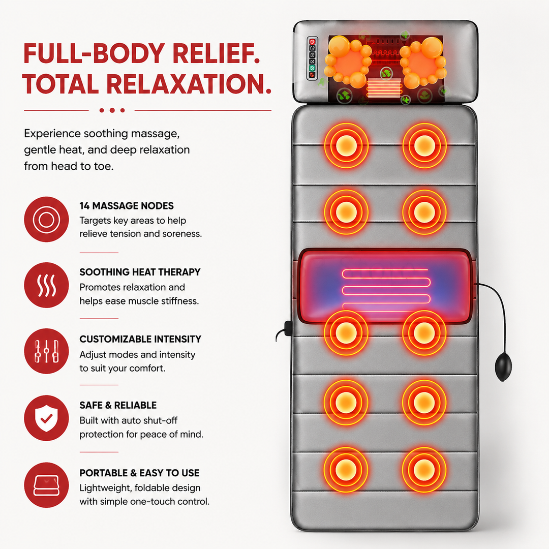Premium Full Body Massage Mattress Electric Heating Vibration Pad 96 Nodes Graphene Heat Remote Control for Home Office Bed Sofa Daily Use Comfort