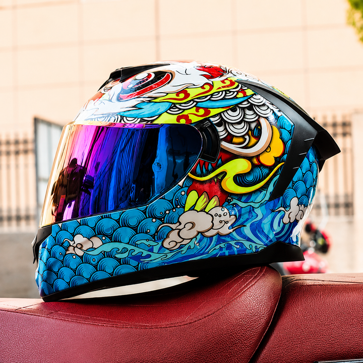 Premium Full Face Motorcycle Helmet Double Lens Inner Sun Visor Lightweight ABS Shell Removable Nose Guard Quick Release Buckle M L XL Sizes