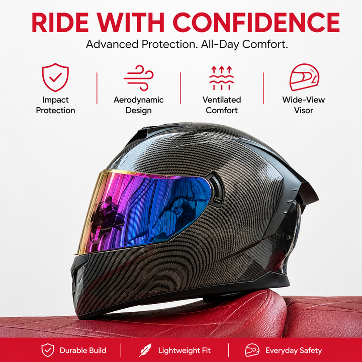 Premium Full Face Motorcycle Helmet Double Lens Inner Sun Visor Lightweight ABS Shell Removable Nose Guard Quick Release Buckle M L XL Sizes