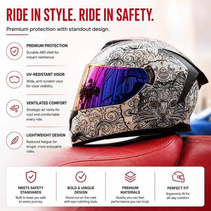 Premium Full Face Motorcycle Helmet Double Lens Inner Sun Visor Lightweight ABS Shell Removable Nose Guard Quick Release Buckle M L XL Sizes