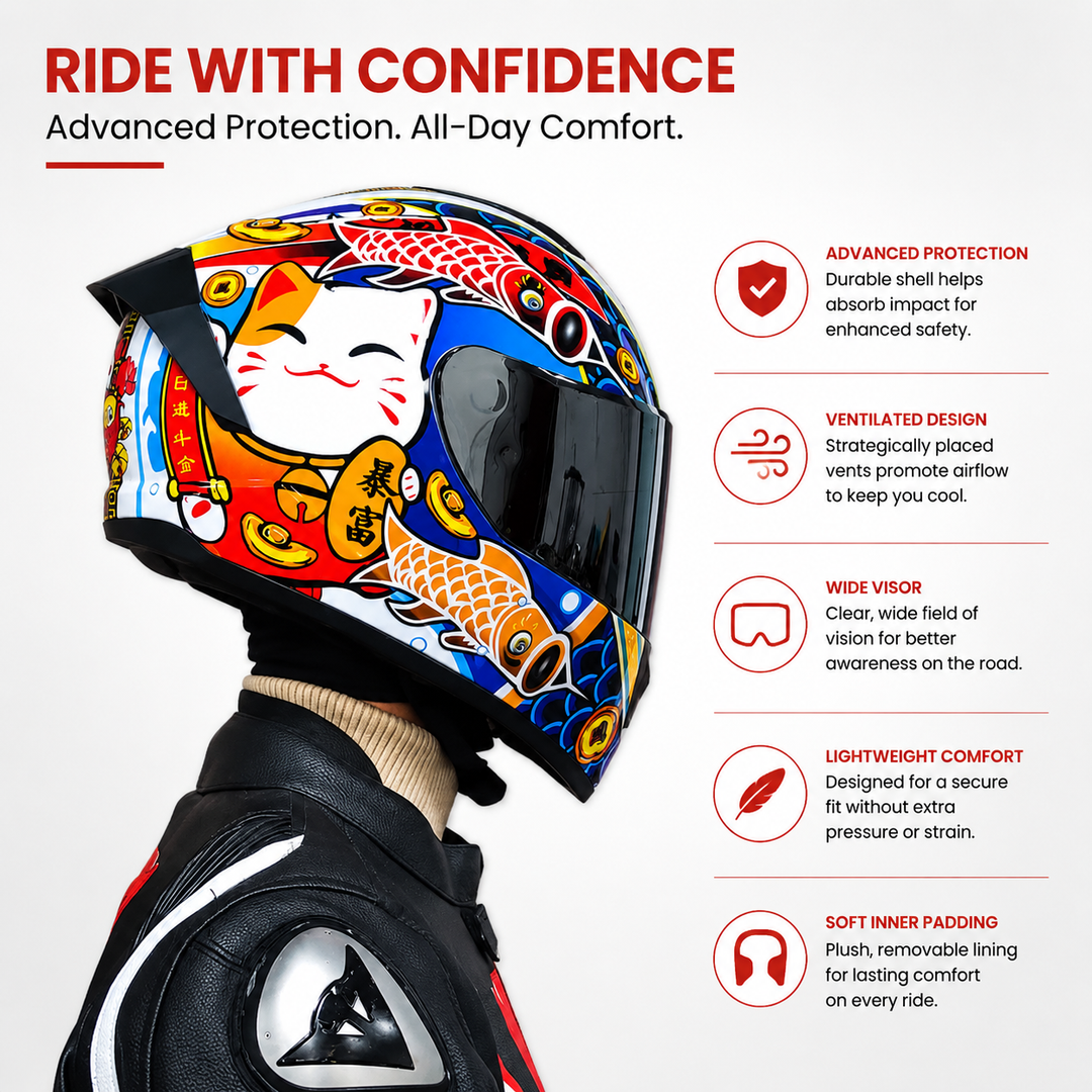 Premium Full Face Motorcycle Helmet Retro Tokyo Style Fiberglass Shell Clear Visor Racing Helmet Lightweight Comfortable Unisex Riding Gear