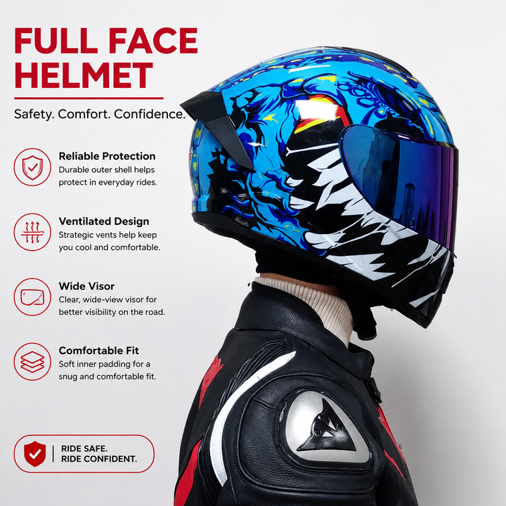Premium Full Face Motorcycle Helmet Retro Tokyo Style Fiberglass Shell Clear Visor Racing Helmet Lightweight Comfortable Unisex Riding Gear