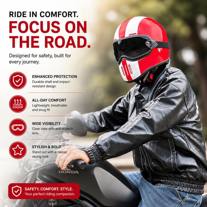 Premium Full Face Motorcycle Helmet Retro Tokyo TT Fiberglass Racing Helmet Clear Visor Lightweight Safety Casco Moto Unisex Riding Helmet Gear