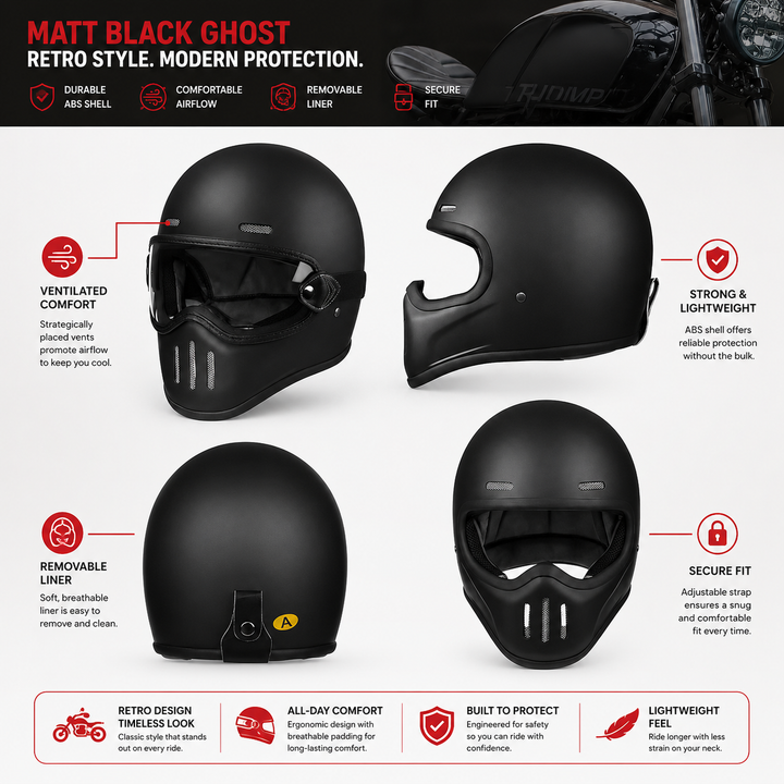 Premium Full Face Motorcycle Helmet Retro Tokyo TT Fiberglass Racing Helmet Clear Visor Lightweight Safety Casco Moto Unisex Riding Helmet Gear