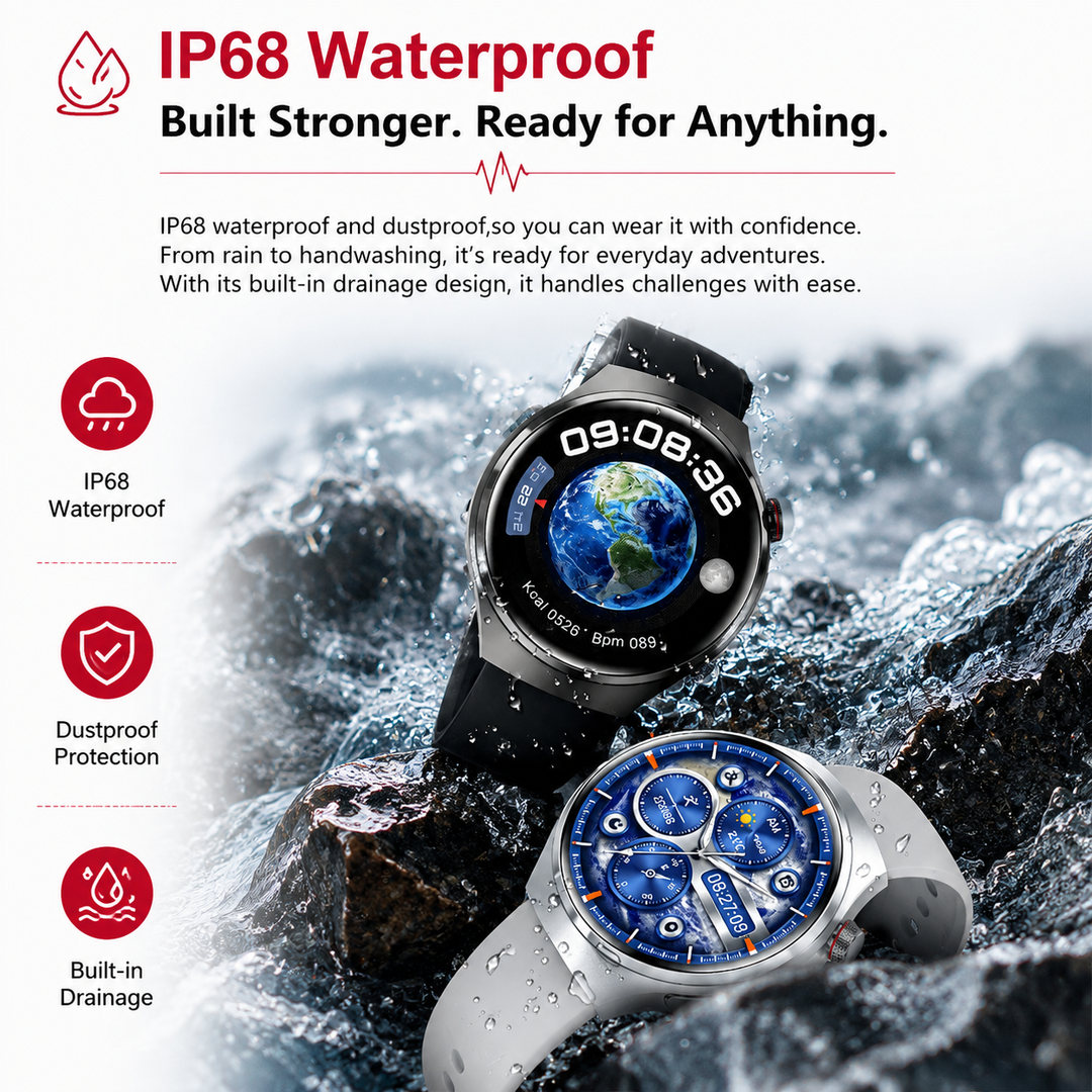 Premium GPS Smart Watch 1.53" AMOLED 360° Display Bluetooth Calling NFC IP68 Waterproof Fitness Tracker Heart Rate Sleep Monitor Multi Sport Modes GloryFit App