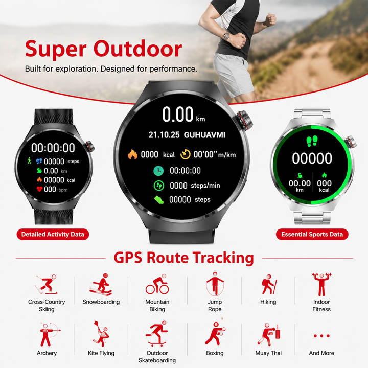 Premium GPS Smart Watch 1.53" AMOLED 360° Display Bluetooth Calling NFC IP68 Waterproof Fitness Tracker Heart Rate Sleep Monitor Multi Sport Modes GloryFit App