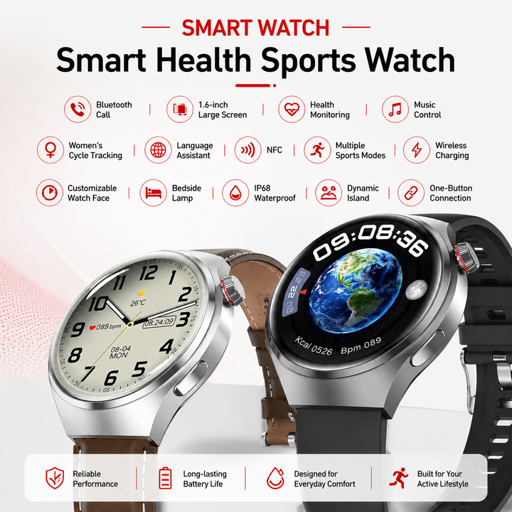 Premium GPS Smart Watch 1.53" AMOLED 360° Display Bluetooth Calling NFC IP68 Waterproof Fitness Tracker Heart Rate Sleep Monitor Multi Sport Modes GloryFit App