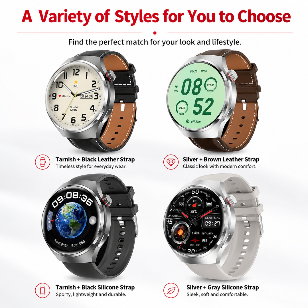 Premium GPS Smart Watch 1.53" AMOLED 360° Display Bluetooth Calling NFC IP68 Waterproof Fitness Tracker Heart Rate Sleep Monitor Multi Sport Modes GloryFit App