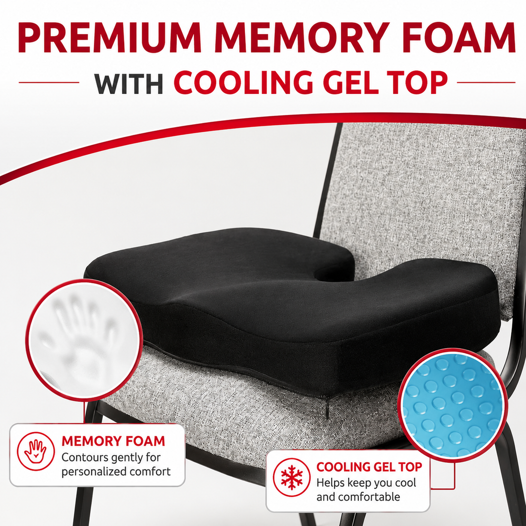 Premium Gel Memory Foam Seat Cushion Ergonomic Chair Pad Non Slip Support Cushion Breathable Washable Office Car Home Long Sitting Comfort Seat Pad