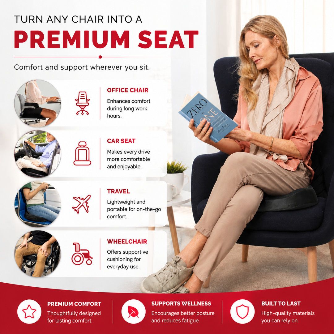 Premium Gel Memory Foam Seat Cushion Ergonomic Chair Pad Non Slip Support Cushion Breathable Washable Office Car Home Long Sitting Comfort Seat Pad