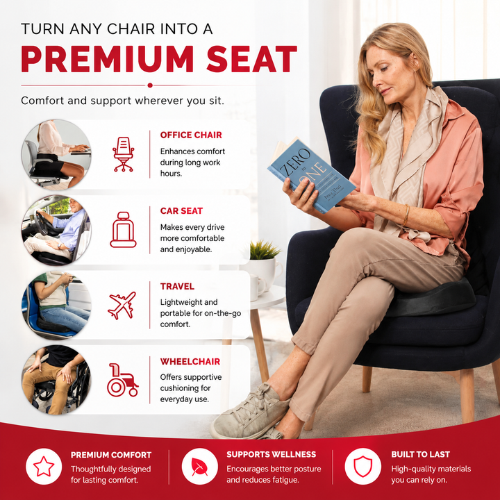 Premium Gel Memory Foam Seat Cushion Ergonomic Chair Pad Non Slip Support Cushion Breathable Washable Office Car Home Long Sitting Comfort Seat Pad