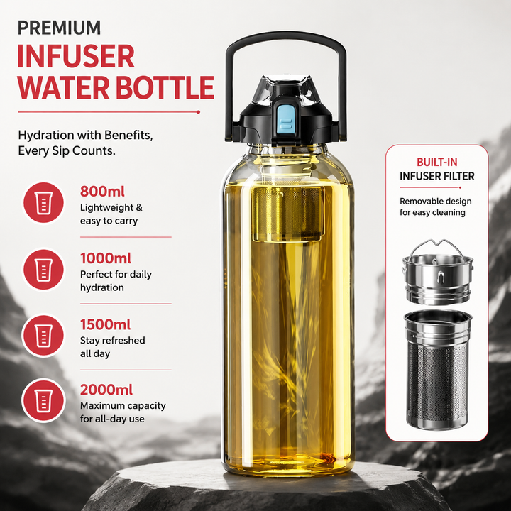 Premium Glass Tea Cup Large Capacity 800ml 1000ml 1500ml 2000ml Heat Resistant Bottle with Lid Straw Leak Proof Portable for Travel Sports Daily Use