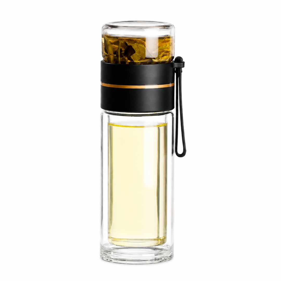 Premium Glass Tea Infuser Bottle Double Wall Borosilicate 13.5oz Stainless Steel Filter Leak Resistant Travel Tumbler for Loose Leaf Tea Fruit Infusion Cup