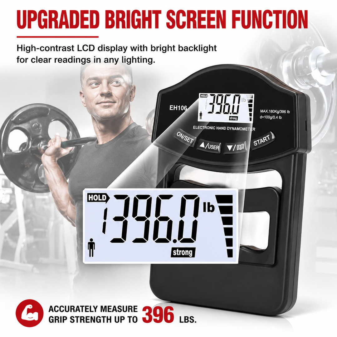 Premium Grip Strength Tester Digital Hand Dynamometer 120kg 265lbs LCD USB Rechargeable Adjustable Handle Power Meter Sports Training Home Gym Performance Tracker