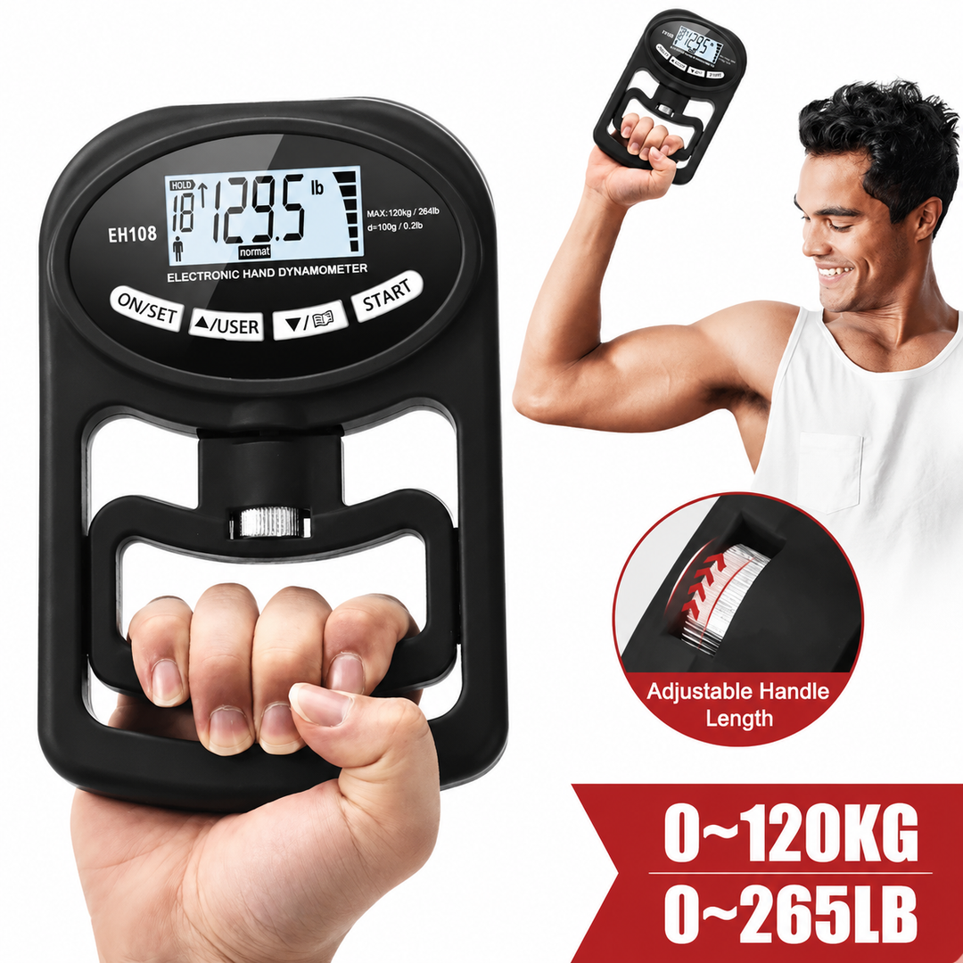 Premium Grip Strength Tester Digital Hand Dynamometer 120kg 265lbs LCD USB Rechargeable Adjustable Handle Power Meter Sports Training Home Gym Performance Tracker
