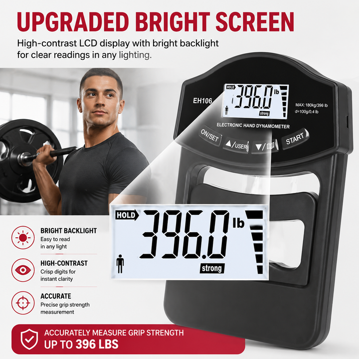 Premium Grip Strength Tester Digital Hand Dynamometer 265Lbs 120Kg LCD Screen USB Rechargeable Hand Power Meter Fitness Strength Training Device