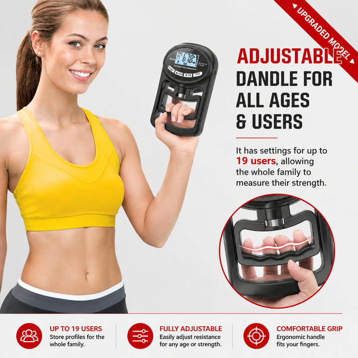 Premium Grip Strength Tester Digital Hand Dynamometer 265Lbs 120Kg LCD Screen USB Rechargeable Hand Power Meter Fitness Strength Training Device