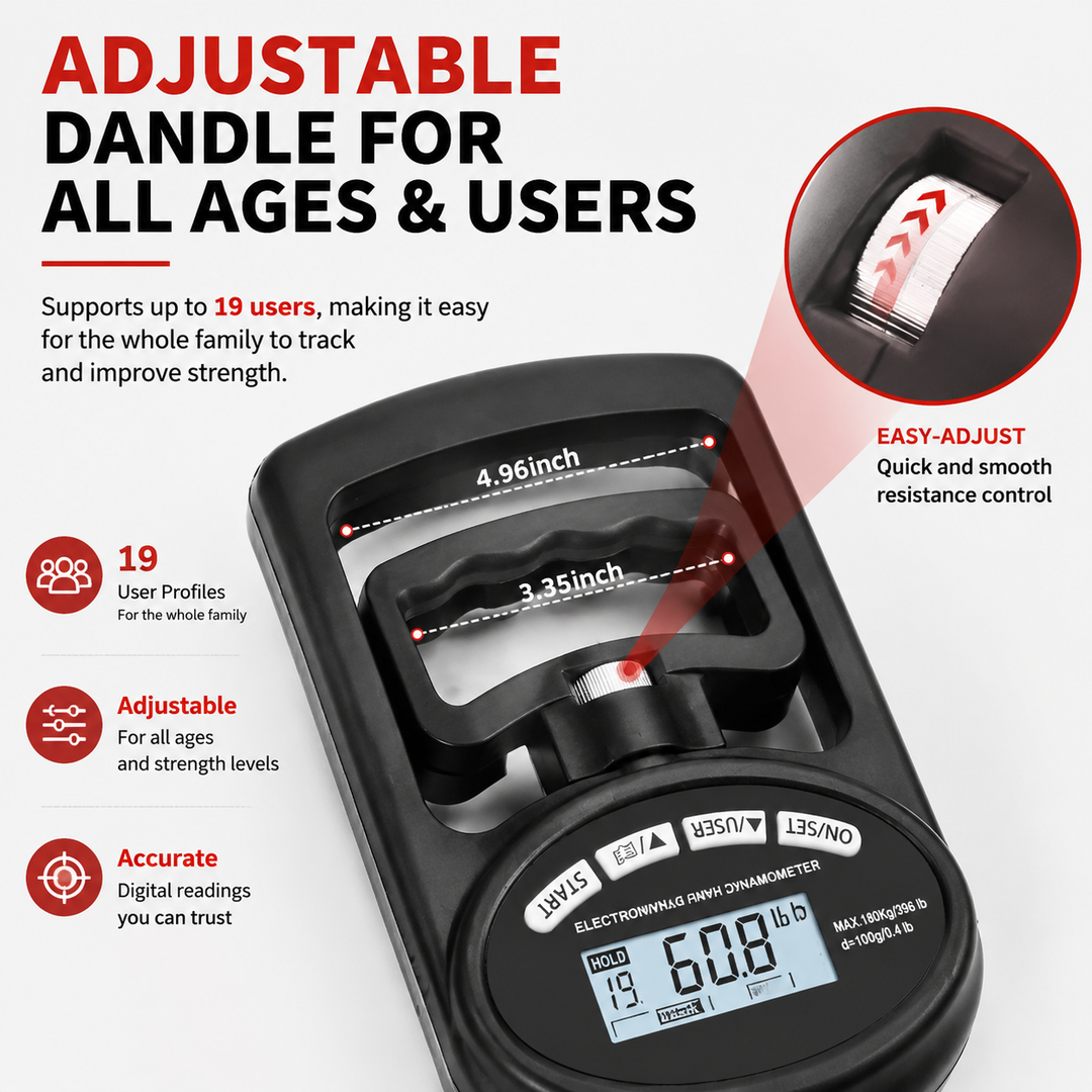Premium Grip Strength Tester Digital Hand Dynamometer 265Lbs 120Kg LCD Screen USB Rechargeable Hand Power Meter Fitness Strength Training Device