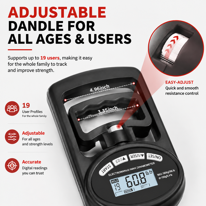 Premium Grip Strength Tester Digital Hand Dynamometer 265Lbs 120Kg LCD Screen USB Rechargeable Hand Power Meter Fitness Strength Training Device